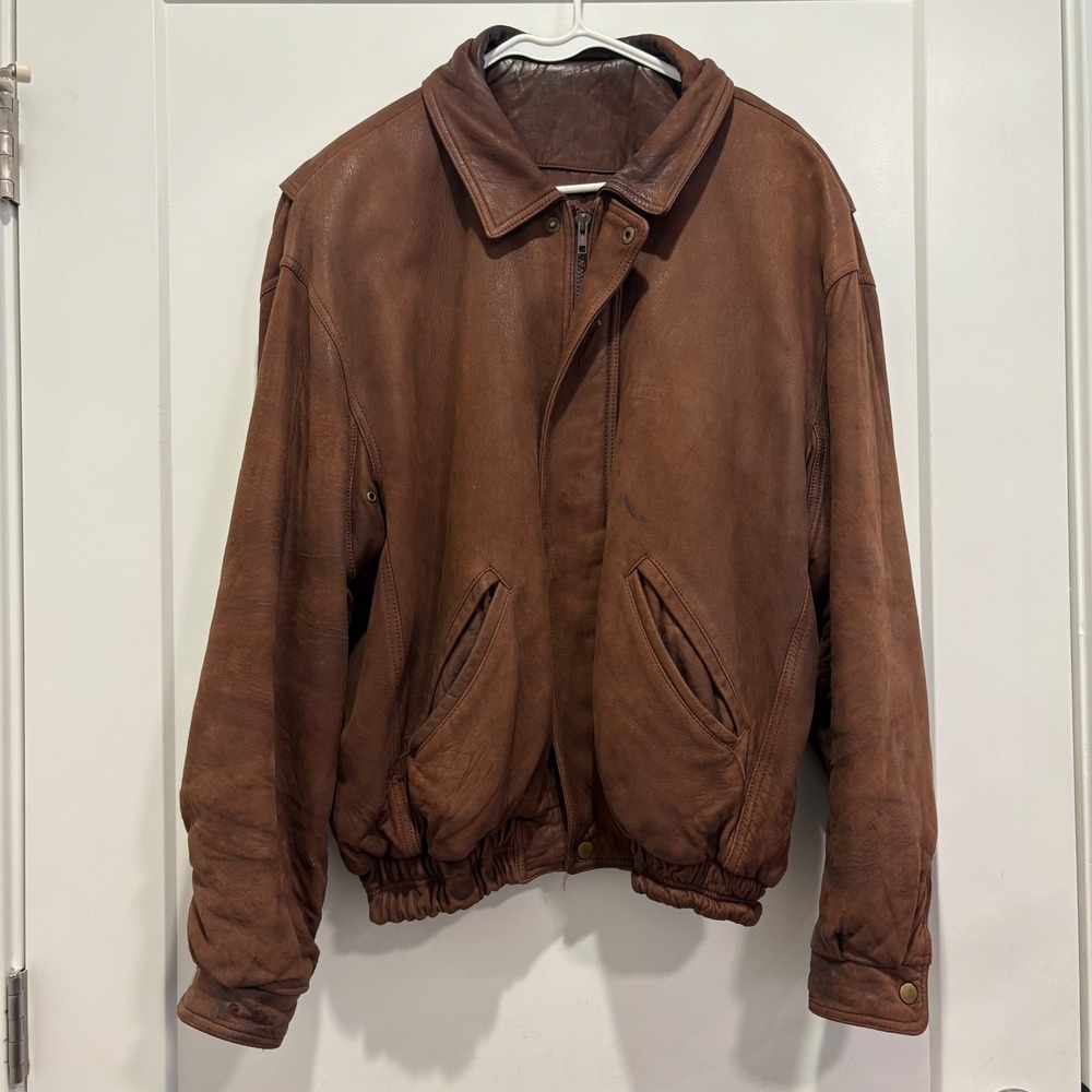 Coach Vintage Brown Full Grain Leather Bomber Jacket Men Large F4K 0912 Portugal